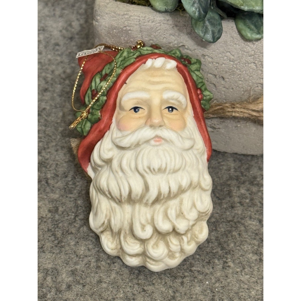 Vintage Midwest Importers Ceramic Santa Claus Head Christmas Ornament 4" Tag